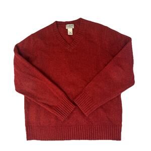 VTG LL Bean Sweater Men's S Shetland Wool Knit V-Neck Pullover Sweater Rust Red